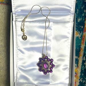 Vintage Crown Trifari Cabochon necklace. Deep Purplle, crystals, gold tone.
